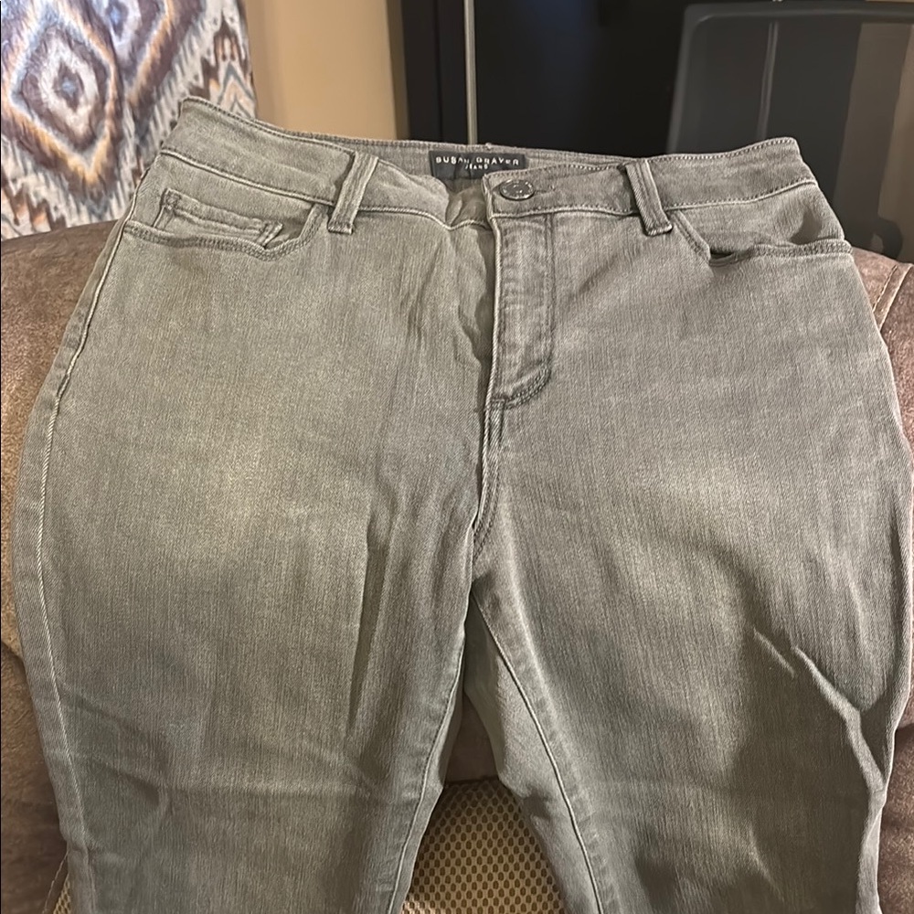 Susan Graver Gray Ankle Cropped Jeans Relaxed Fit